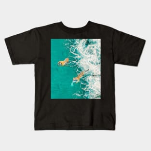 Big Cat Tiger Surfing At Beach Kids T-Shirt